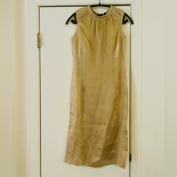 D&G Dolce Gabbana Silk Gold Y2K Cocktail Chic Luxe Minimalist Slip Midi Dress 40
